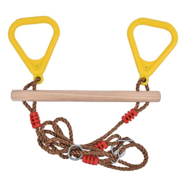 Balançoire Trapèze Multifonction En Bois - Pour Enfants, Charge 120kg, Avec Anneaux - Jaune