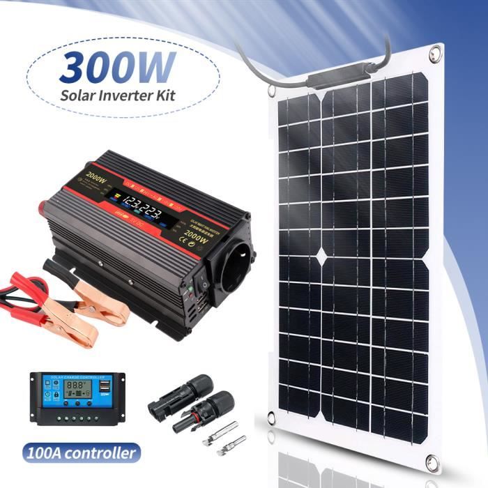 Panneau solaire kit complet 300W 18V Flexible solar cell haute efficacité+60A contrôleur+Convertisseur 12v 120v 2600W pour Camping