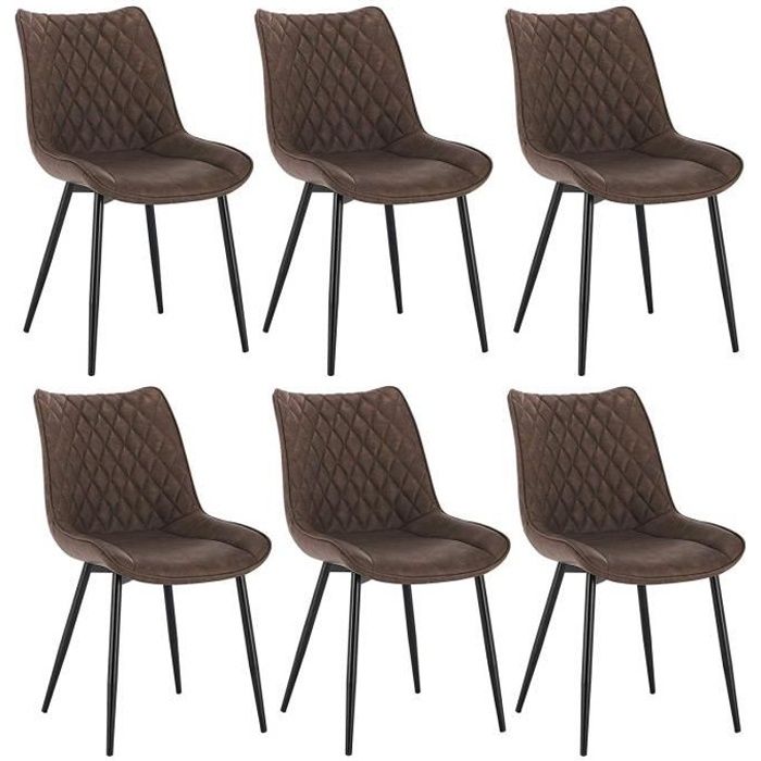 WOLTU 6 X Chaises de salle à manger Chaises de Cusine Siège rembourré en Similicuir pieds en métal Brun