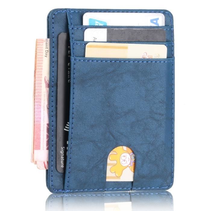 Portefeuille Minimaliste Fin, Porte-Cartes de Crédit avec Blocage Anti RFID, Les Femmes Hommes,bleu marine
