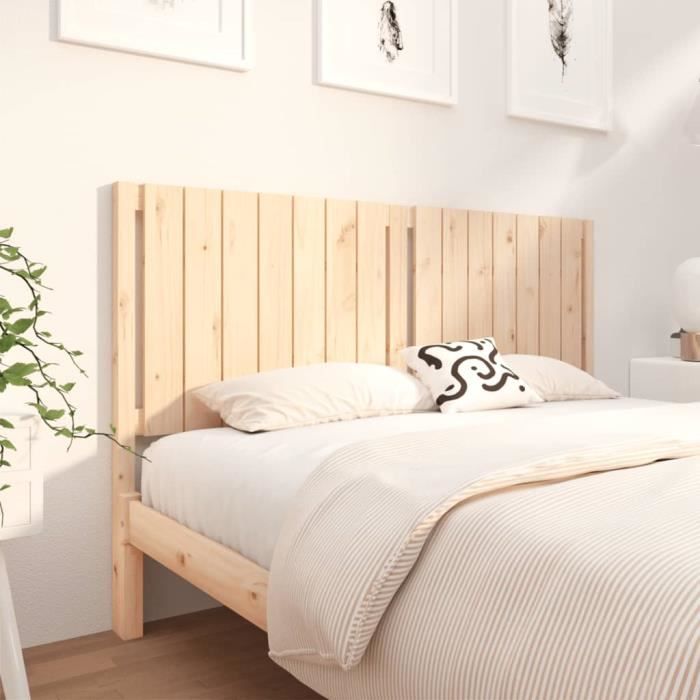 BOX FURNITURE Tête De Lit Double 180 X 60 Cm 3PP En Bois Massif De Pin Finition Vintage Style Industriel