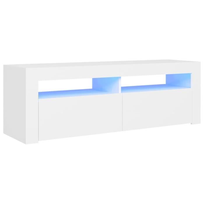 Meuble TV - ZERODIS - ZER7324977790065 - Blanc - 120x35x40 cm - Lumières LED RVB