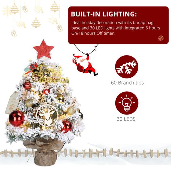 Mini Sapin De Noël Artificiel 40cm Avec Ornements Et LED - Petit Arbre Lumineux Pour Table Et Décoration Festive
