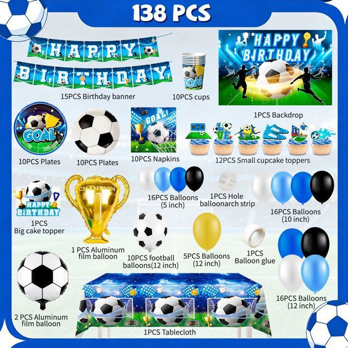Décoration Anniversaire Football, Vaisselle de Fête Assiette, Kit Anniversaire Garçon Football, Ballon, Assiette Nappe pour Garçon 16 Invités Décoration Anniversaire Football, Vaisselle de Fête Assiette, Kit Anniversaire Garçon Football, Ballon, Assiette Nappe pour Garçon 16 Invités