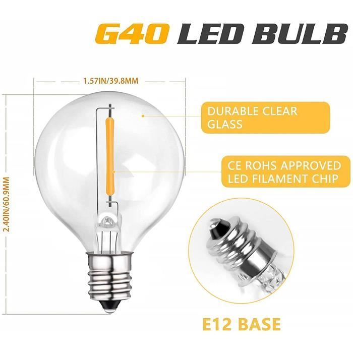 Ampoule LED douille E12, ampoules de rechange Brimax G40, pack de 6, 1 W =  10 W ampoules LED, 100 lM lampes LED claires vintag[827] - Cdiscount Maison