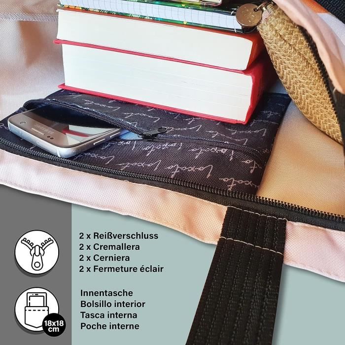 Sac Etudiante Femme En Velours Grand Format Avec Fermeture