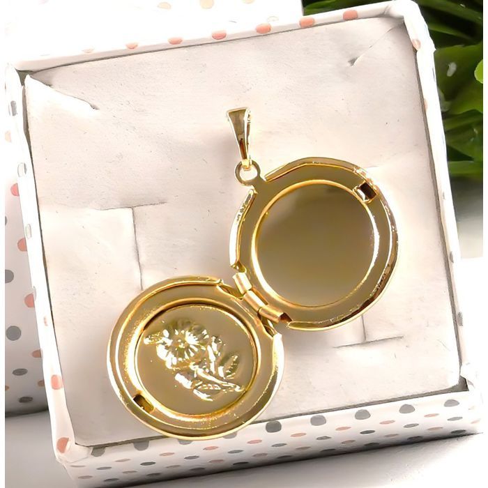 Médaillon Porte-photo Ou Cheveux Plaqué Or - Style 1900, Décor Fleurs - Occasion - Pendentif Vintage