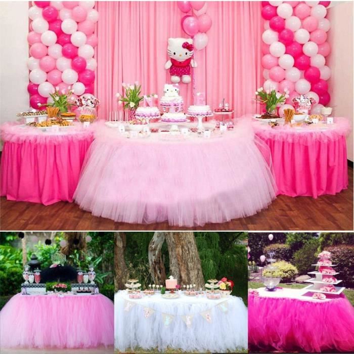 Tulle TUTU Jupe de table Vaisselle Fete de mariage Xmas Baby Shower Decor d 39 anniversaire Color rose Size One Size Cdiscount Maison