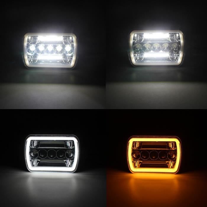 Phares LED Rectangulaires 5x7 Pouces Pour Jeep Wrangler YJ, Cherokee XJ - Feux De Route/croisement + DRL - Noir