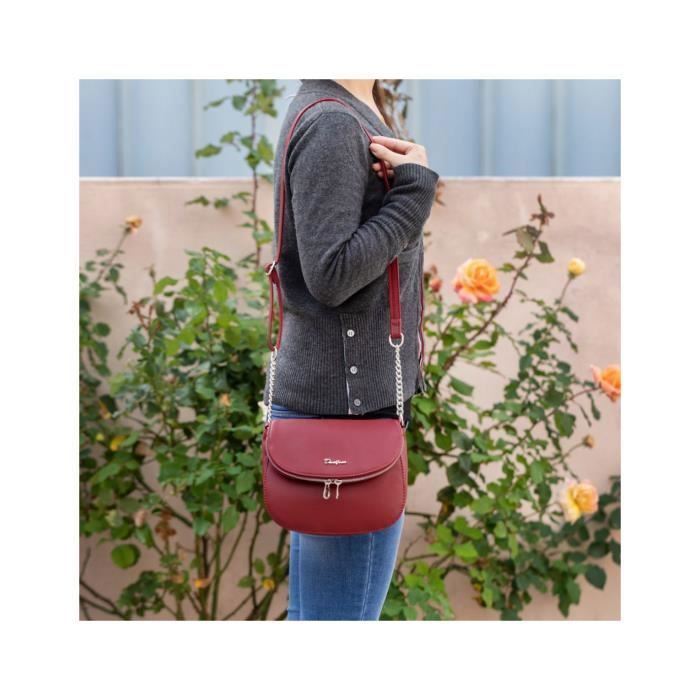David Jones Petite Besace Femme - Sac Bandoulière Chaînes Cuir PU Noir - Élégant & Pratique