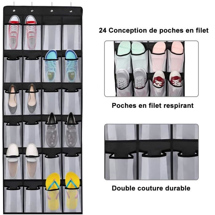 Organisateur De Chaussures Suspendu Porte - 16 Poches Grandes, 55x103cm, Tissu Non Tissé Respirant