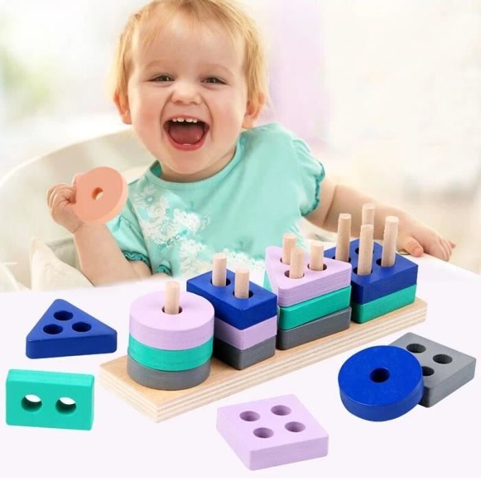 Puzzle 3D en bois Montessori pour enfant de 1, 2 et 3 ans, jouets ...