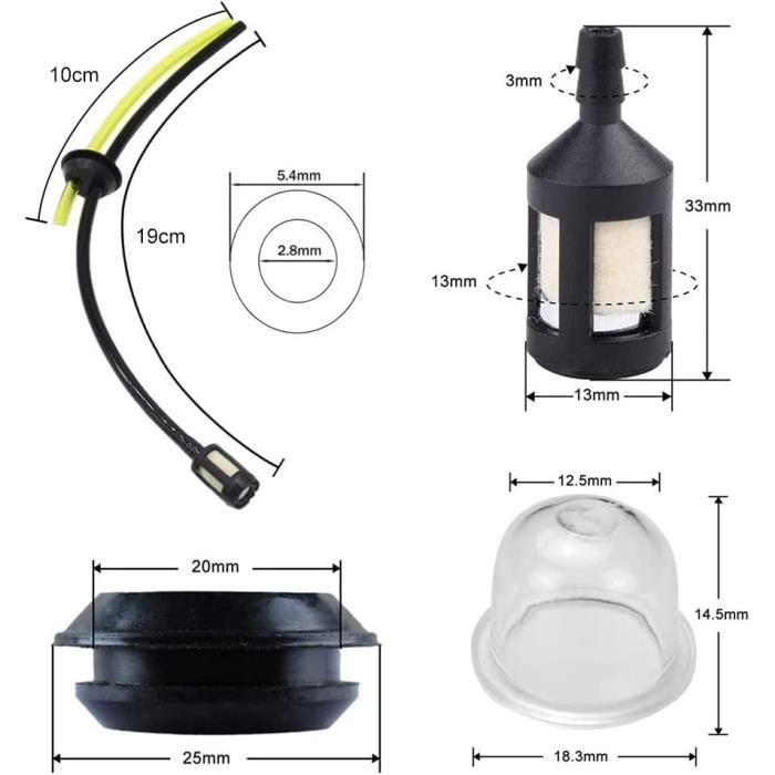 Kit Tuyaux Essence Avec Filtre - Pour Débroussailleuse Et Tondeuse - Longueur 27.5cm Et 15cm - Diamètre 3.5mm