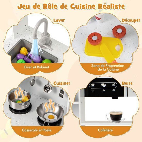 Cuisine De Boue Extérieure Enfant COSTWAY - Avec Tableau Noir, 4 Pots De Plantation, évier - 136x77x56,5 Cm - Bois Sapin