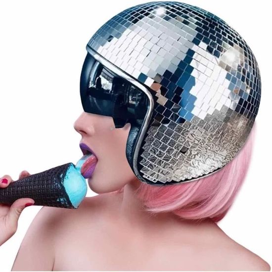 GIWFBQTR Casque De Boule Disco à Paillettes En Verre Miroir Punk Avec Visière Rétractable Pour Bar, DJ, Club, Fournitures GIWFBQTR Casque De Boule Disco à Paillettes En Verre Miroir Punk Avec Visière Rétractable Pour Bar, DJ, Club, Fournitures
