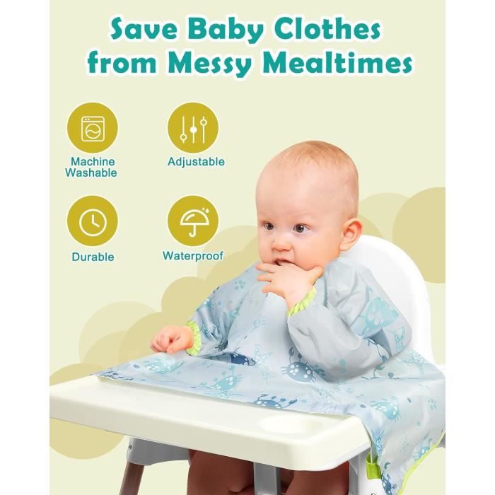 Bavoir imperméable pour bébé avec poche pour attrape-débris, confortable et  doux, bouton pression réglable, bavoir pour bébé et tout-petit 