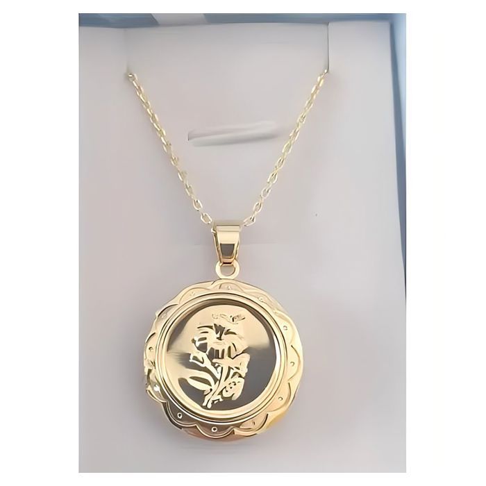 Collier Femme Chaîne et Pendentif Coeur Médaillon Porte Photo  Plaqué Or Jaune 585/1000 45 cm