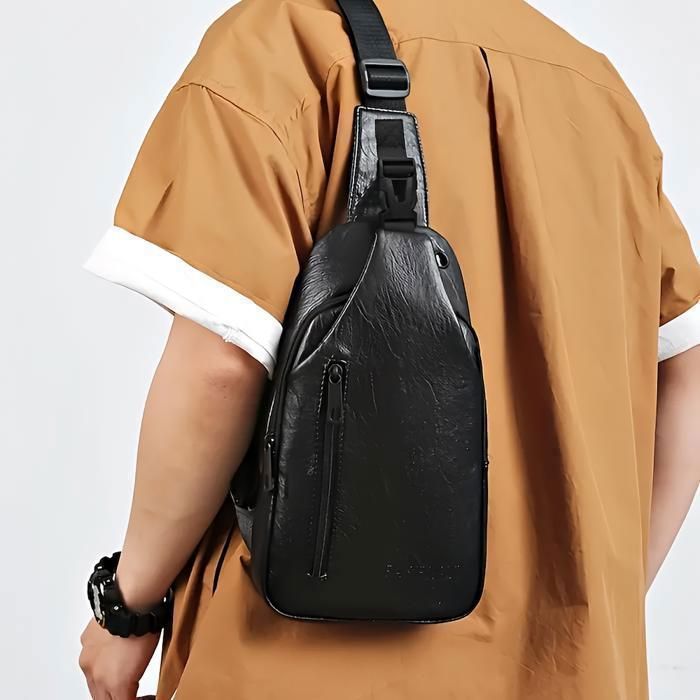 Sacoche Homme Cuir Noir Bandoulière Ajustable Poche