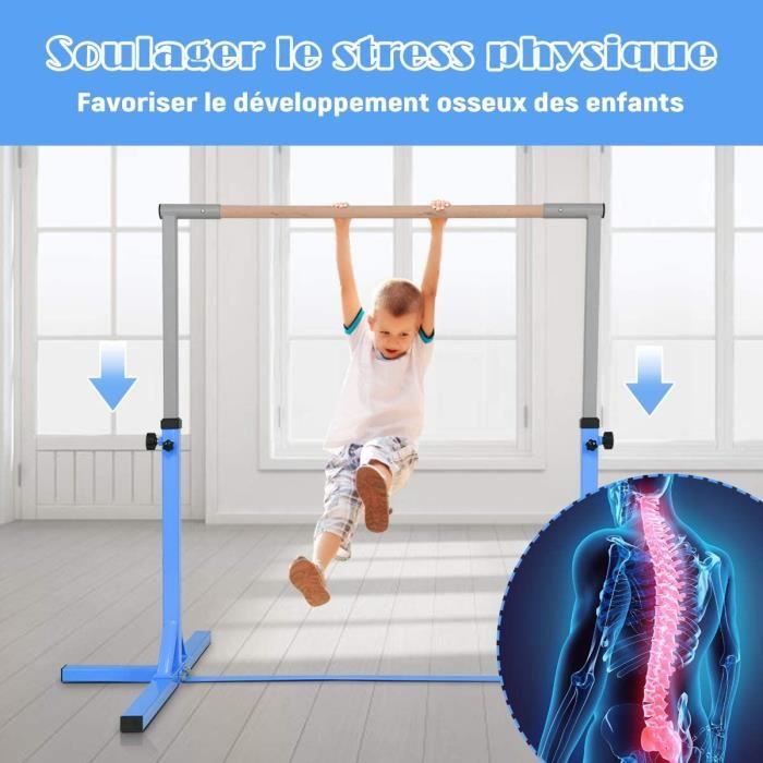 Barre De Gymnastique Réglable 5 Niveaux – 115-155 Cm, Acier Poudré, Charge Statique 80 Kg, Pour Enfants 3-8 Ans