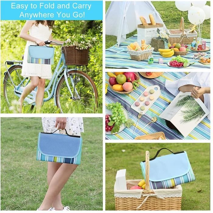 Couverture de pique-nique extra large, imperméable et pliable pour l' extérieur, 210,8 x 200,7 cm, tapis de pique-nique à 3 couches pour camping, randonnée, voyage, parc, concerts (fleurs jaunes