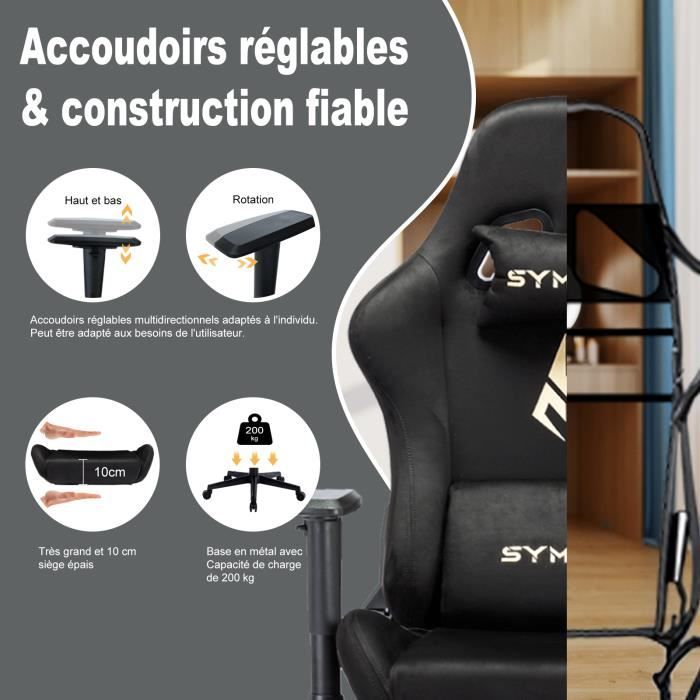 Chaise Bureau Ergonomique Symino - Dossier Filet, Appuie-Tête Réglable, Basculante | 150 Kg