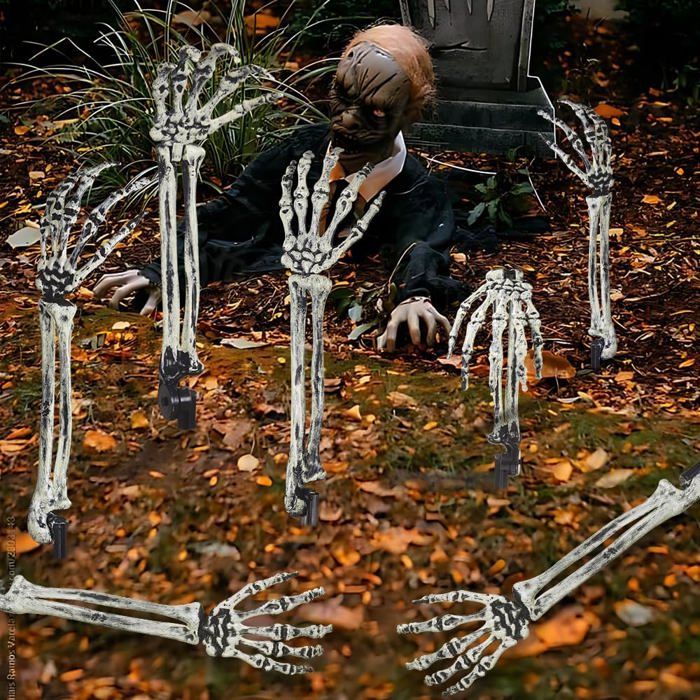 Decoration Halloween Exterieur Lumineuse Ninonly Halloween Décoration Squelette, 2Pcs 40 LED Bras Squelettes Réalistes, Étanche Halloween Squelettes Lumineuse, Halloween Decoration Pour Décoration D'halloween