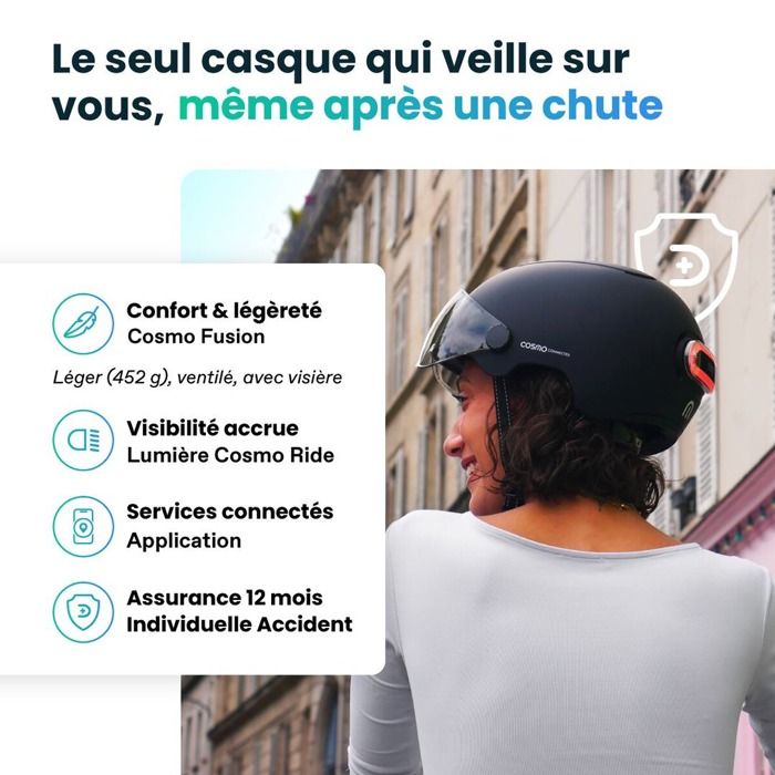 Cosmo Connected - Cosmo Evasion - Casque Intelligent Vélo et Trottinette Taille Adulte, Homme et Femme - Détection des Chutes, Feux de Freinage Automatiques - Matte Black, L/XL Cosmo Connected - Cosmo Evasion - Casque Intelligent Vélo et Trottinette Taille Adulte, Homme et Femme - Détection des Chutes, Feux de Freinage Automatiques - Matte Black, L/XL