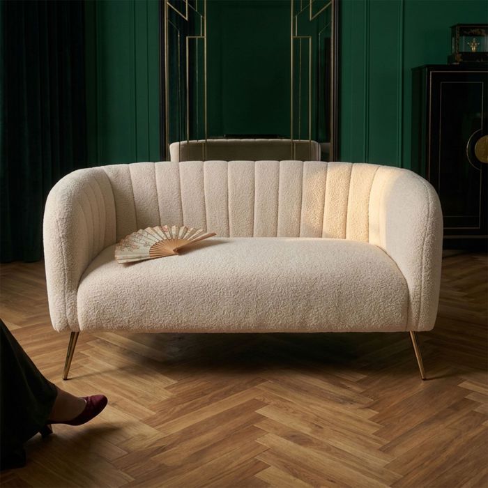 Canapé 2 Places Bombaro – Design Moderne, Tissu Doux Et Pieds Dorés – Beige – Idéal Salon - 2