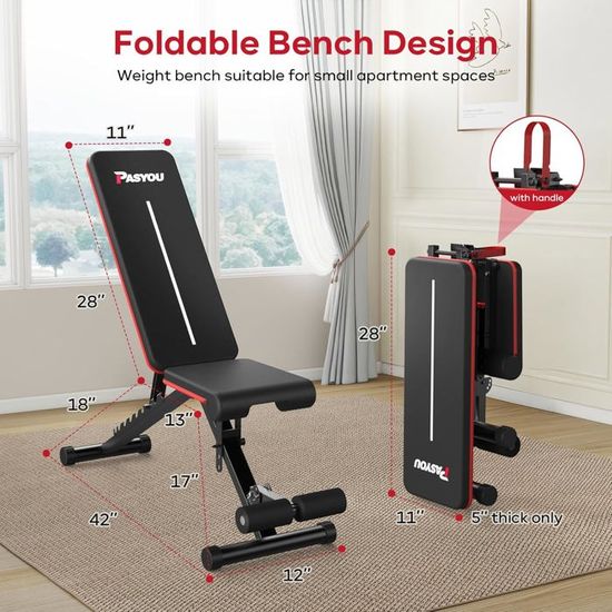 PASYOU Banc De Musculation 2 En 1 – 5 Angles (0° à 90°), Capacité 272 Kg, Mousse Confort, Pour Salle De Sport Maison