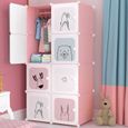 Armoire Chambre Meuble Rangement Enfant- 8 Porte 1 Penderie- Armoire Plastique Cartoon- 75x47x147cm- Rose-0