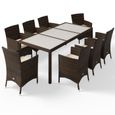 Deuba | Salon de jardin - Ensemble 8+1 • brun, polyrotin | 8 chaises empilables • table avec plateau en verre dépoli | Meuble,-0
