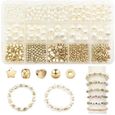 720 Pcs Rondes Blanche Perles avec 5 Formes de Perles d'Espacement Dorées pour Bricolage Colliers Bracelets-0