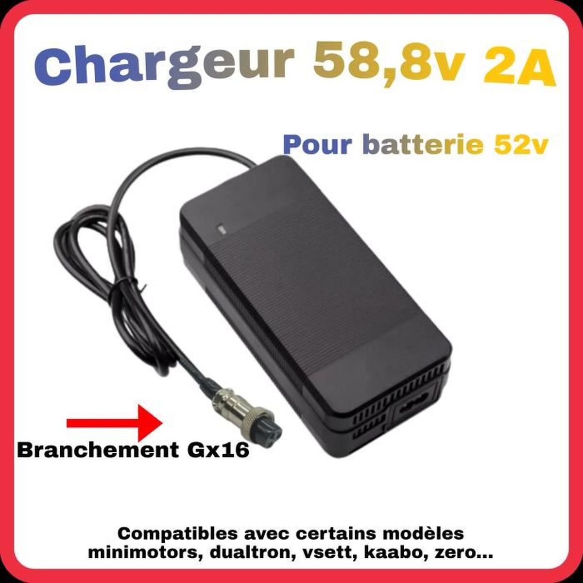 Chargeur 54,6v 3A pour batterie 48v chargeur rapide GX16 trottinette électrique 