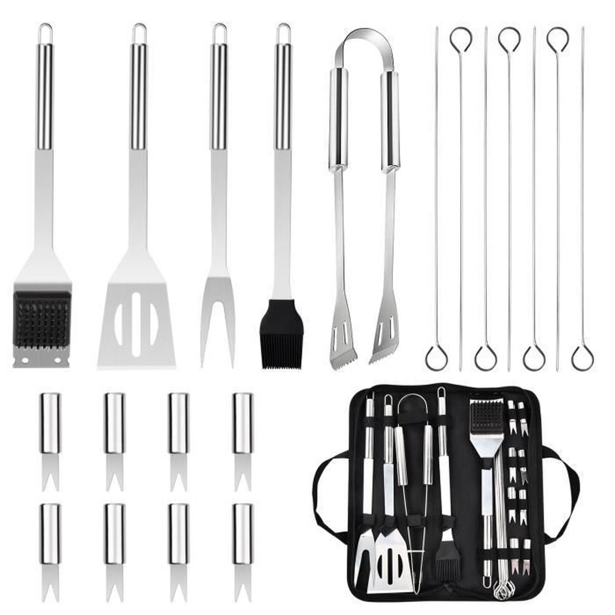 20PCS Ustensiles Barbecue, Kit Barbecue Accessoire en Acier Inoxydable ...