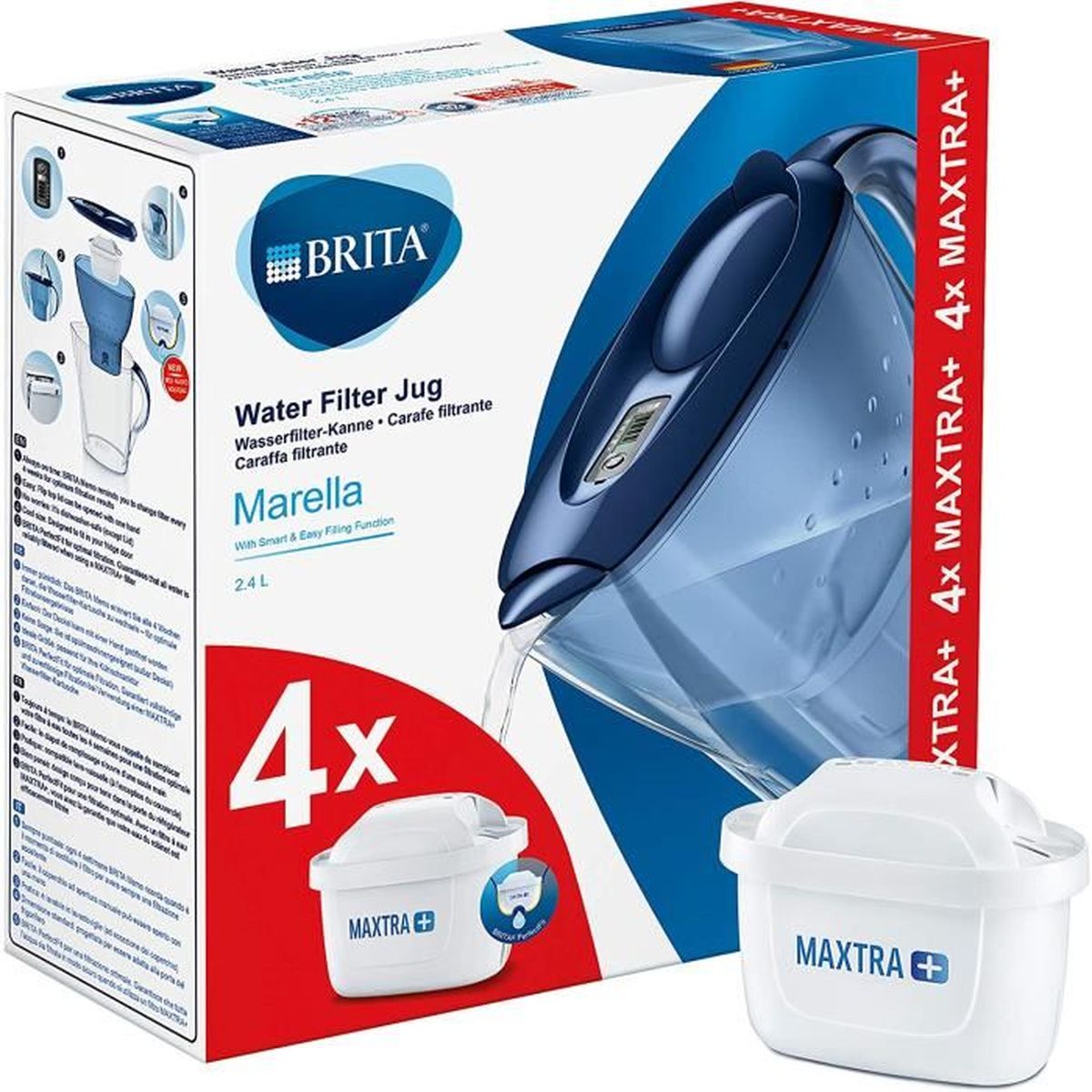 inclus kit 4 filtres Maxtra Marella Blu Carafe filtrante pour eau 