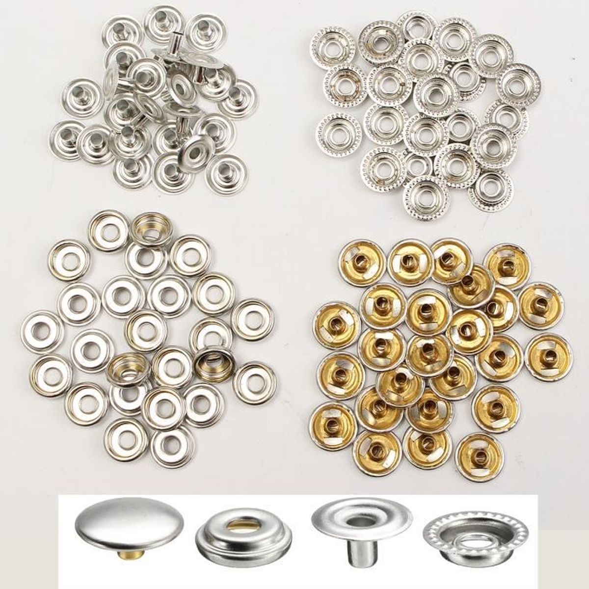 60 Set De Non Coudre Snap Bouton Métal Attaches pour cuir sac à main Veste Pantalon