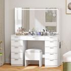 YITAHOME Coiffeuse avec Éclairage LED - Miroir - Table de Maquillage avec Prise Électrique - 11 tiroirs - Blanc - 114 x 40 x 139 cm