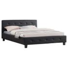 IDIMEX Lit double pour adulte MATHIEU avec sommier 140x190 cm 2 places / 2 personnes, tête et pied de lit capitonnés en synthétique noir