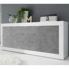 TOUSMESMEUBLES Buffet 2 portes 3 tiroirs Blanc/Béton ciré clair - MATERA - L 210 x l 43 x H 86