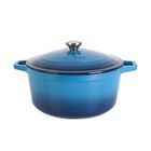 Cocotte Fonte Émaillée ronde VeoHome Bleue 6L Ø28cm, Faitout Ultra Résistant,Marmite Compatible Induction-Gaz-Four