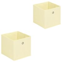 Lot de 2 tiroirs en tisu beige ELA boîte de rangement ouverte avec poignée dim 27 x 27x x27 cm, pour linge jouets vêtements