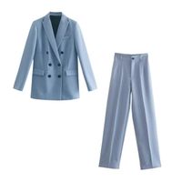 Ensemble de vêtements,TRAF-Blazer croisé coupe cintrée pour femme,veste chic et pantalon taille moyenne,style rétro [F356340069]