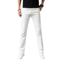 Jeans Blanc Stretch Pour Homme Coupe Droite 5 Poches Classique Casual Pantalon En Denim Effet Délavé - Blanc