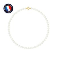 PERLINEA - Collier Perle de Culture d'Eau Douce AAA+ - Ronde 6-7 mm - Blanc Naturel - Or Jaune - Bijoux Femme