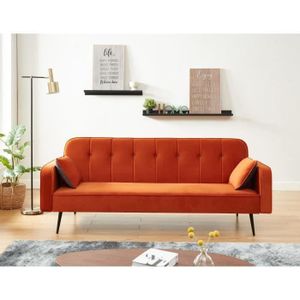 CANAPE CONVERTIBLE Canapé droit convertible  SWEETY en velours orange