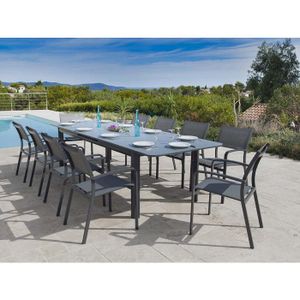 Salon De Jardin Aluminium 8 Personnes TRIUMPHKEY – Table Extensible 130-260 Cm Avec 8 Chaises Empilables, Gris Foncé - 8