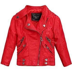 BLOUSON Veste en Simili Cuir Enfant Fille Manteau Courte PU Cuir Jacket Blouson Motard Perfect Hiver Automne Rouge