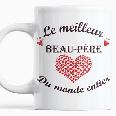 Mug Cadeau Beau-Père - 'Un Papa De Cœur' 330ml Céramique, Imprimé France Avec Boîte Kraft, Idéal Fête Des Pères, Noël Ou Anniversaire