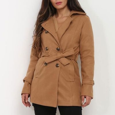 Manteau court camel ceinture Marque Modele Couleur Marron Type de public Adulte Genre Femme Marron Cdiscount Pret a Porter