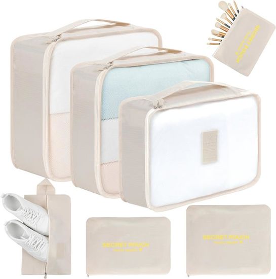 7 pièces ensemble organisateur de voyage sacs de rangement valise emballage Cubes ensemble étuis Portable bagages vêtements chaussure bien rangé pochette pliante